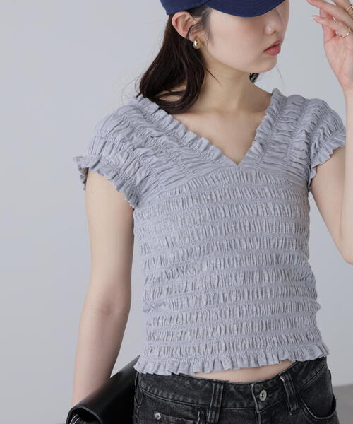 tシャツ 2WAYシャーリングトップス レディース FREE'S MART tシャツ 2WAYシャーリングオフショルカットソー