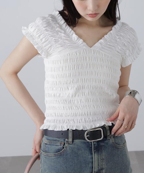 tシャツ オフショルシャーリングカットソー レディース FREE'S MART tシャツ 2WAYシャーリングオフショルカットソー