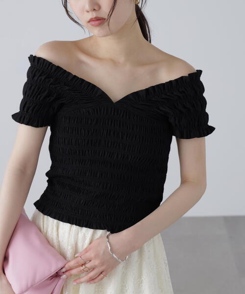 tシャツ 2WAYシャーリングトップス レディース FREE'S MART tシャツ 2WAYシャーリングオフショルカットソー