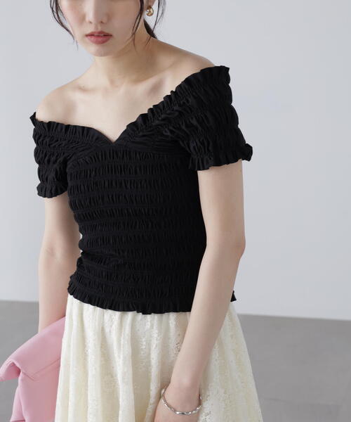 2wayシャーリングオフショルカットソー ◇2WAYシャーリングオフショルカットソー（Tシャツ