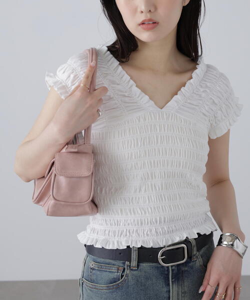 tシャツ 2WAYシャーリングトップス レディース FREE'S MART tシャツ 2WAYシャーリングオフショルカットソー