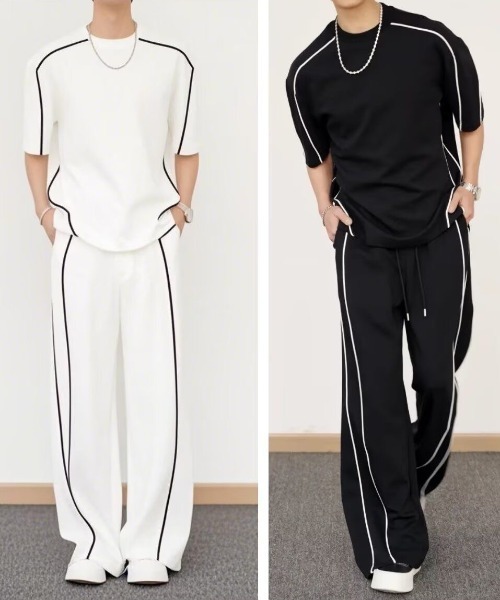 FreeZone セットアップ ラインパイピングワイドセットアップ メンズ