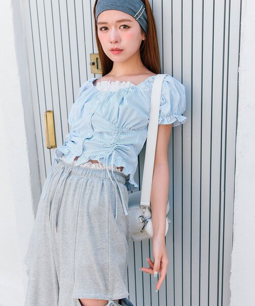 Olive des Olive ドロストオフショルチュニック サックスブルー Olive