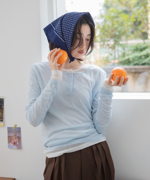 【SEA】美品‼︎長袖 リブ ヘンリーネック カットソー HEILIS（ヘイリス） ヘンリーネック tシャツ 「新色追加」シアーリブ