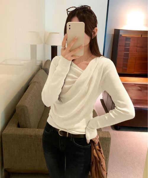 tシャツ ドレープ デザイン トップス レディース : ZOZOTOWN