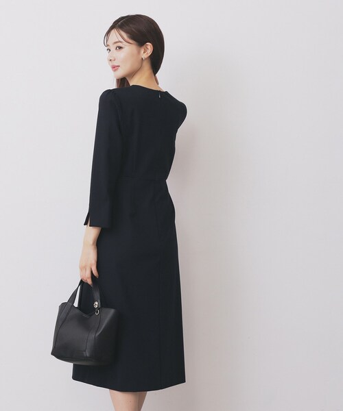GraceClassブラック キーネックパンツワンピース 長袖 日本製サイズ38 index（インデックス） ワンピース 卒業式 ストレッチキーネック