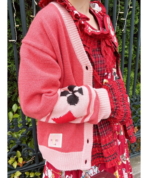 PINK HOUSE（ピンクハウス） カーディガン うさぎ顔ぐるみモチーフ付き
