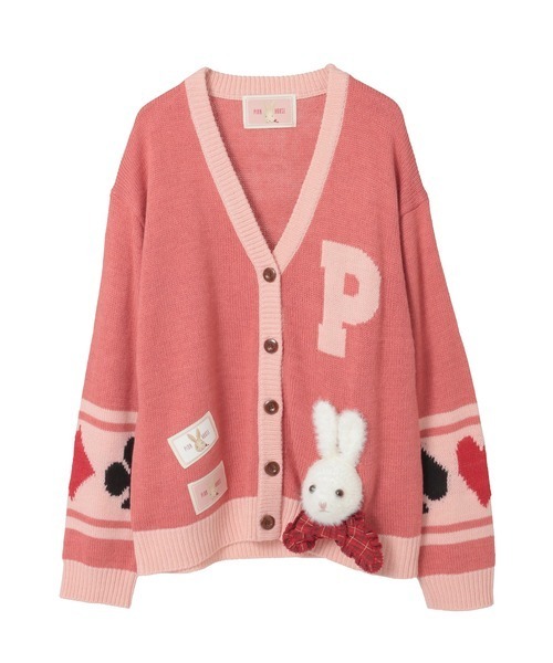 PINK HOUSE（ピンクハウス） カーディガン うさぎ顔ぐるみモチーフ付き