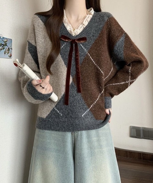 肩リボンVネックニット ショルダーリボン付きVネックニット | ファッション通販サイト NUGU