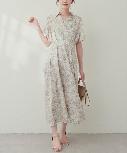 「natural couture」 半袖ワンピース FREE ボルドー レディース_画像4