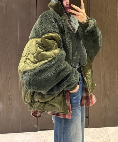 FAVORITO ブルゾン アウター 中綿異素材切り替えブルゾン レディース