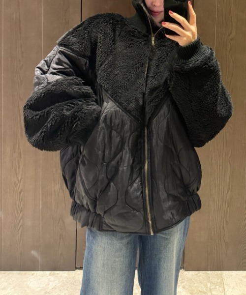 FAVORITO ブルゾン アウター 中綿異素材切り替えブルゾン レディース