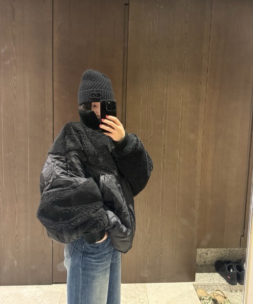 FAVORITO ブルゾン アウター 中綿異素材切り替えブルゾン レディース