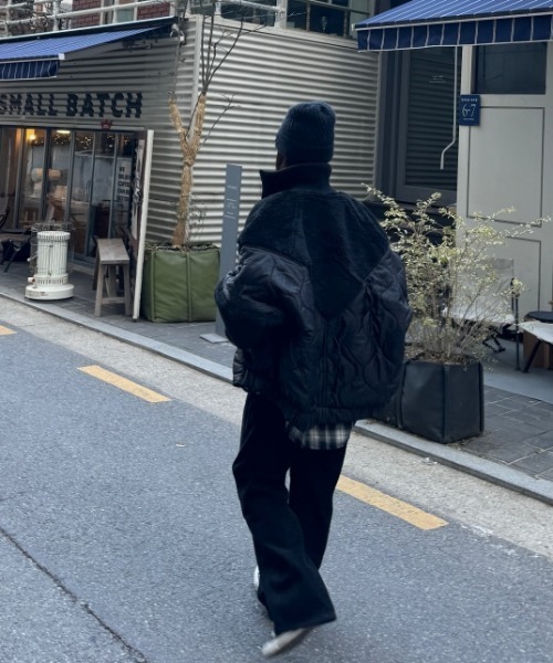 FAVORITO ブルゾン アウター 中綿異素材切り替えブルゾン レディース