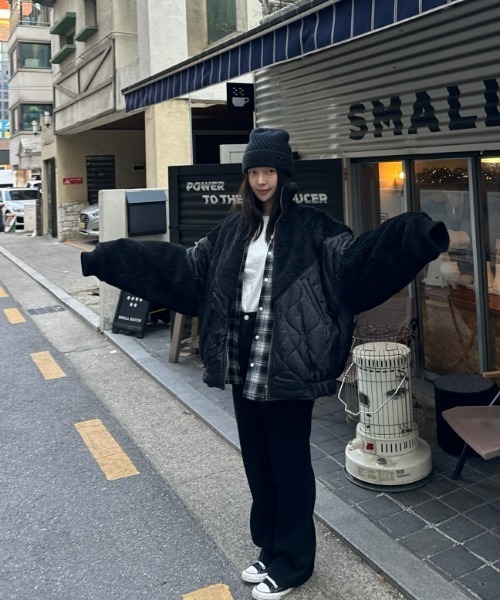 FAVORITO ブルゾン アウター 中綿異素材切り替えブルゾン レディース