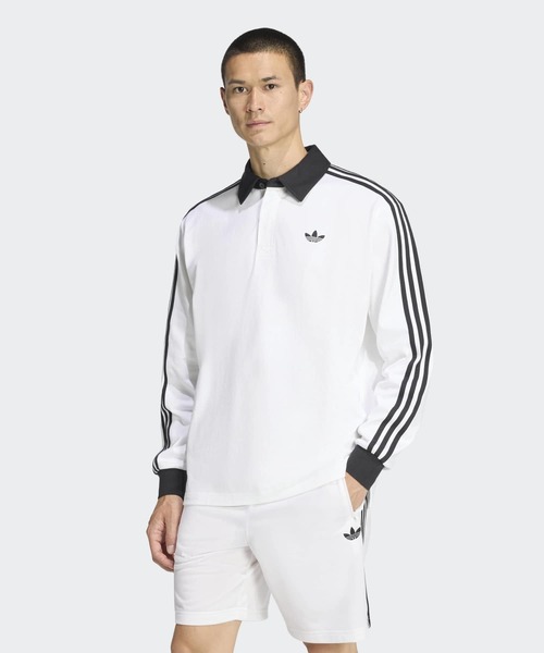 adidas 長袖ポロシャツ ホワイト ラガーシャツ adidas（アディダス） ポロシャツ アディカラーラグビーポロシャツ