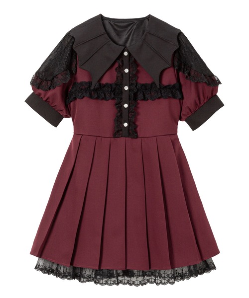 「DearMyLove」 半袖ワンピース MEDIUM ボルドー レディース_画像6