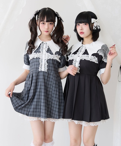 「DearMyLove」 半袖ワンピース MEDIUM ボルドー レディース_画像9
