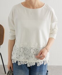 【24SS美品】BEARDSLEY 袖レースカットソー　ブラック BEARDSLEY（ビアズリー） tシャツ 裾タムレースカットソー レディース