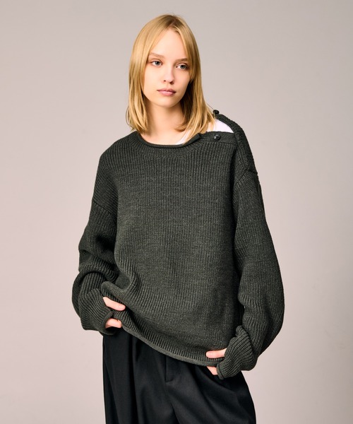 【試着のみ】リブショルダーニットスウェット WETTEMPT セーター ニット SHOULDER BUTTON RIB KNIT / ショルダー