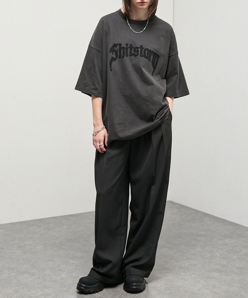 ワイドパンツ スラックス 「Alfred Alex」ドレープ 2タック ストレート