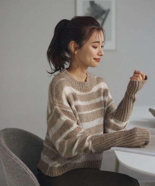 「mysty woman」 長袖ニット FREE ライトベージュ レディース_画像7
