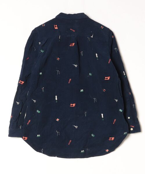 「Design Tshirts Store graniph」 刺繍長袖シャツ - ネイビー レディース_画像2