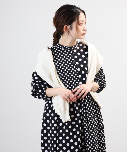 BARNDOOR（バーンドア） ワンピース ポルカドット切替 長袖ワンピース