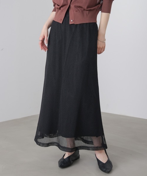 スカート メッシュレイヤードフレアスカートの画像