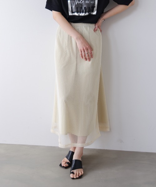 スカート メッシュレイヤードフレアスカートの画像
