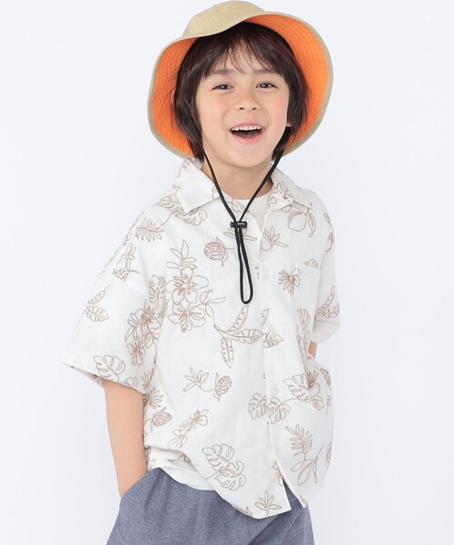 ブラウス シャツ SHIPS KIDS:100〜130cm /エンブロイダリー オープンカラー シャツ キッズ 子供服 男の子の画像
