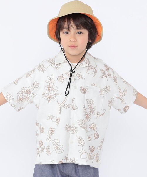 ブラウス シャツ SHIPS KIDS:100〜130cm /エンブロイダリー オープンカラー シャツ キッズ 子供服 男の子の画像