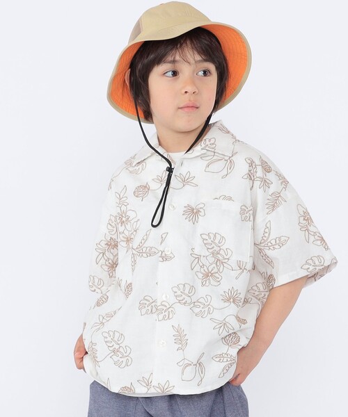 ブラウス シャツ SHIPS KIDS:100〜130cm /エンブロイダリー オープンカラー シャツ キッズ 子供服 男の子の画像