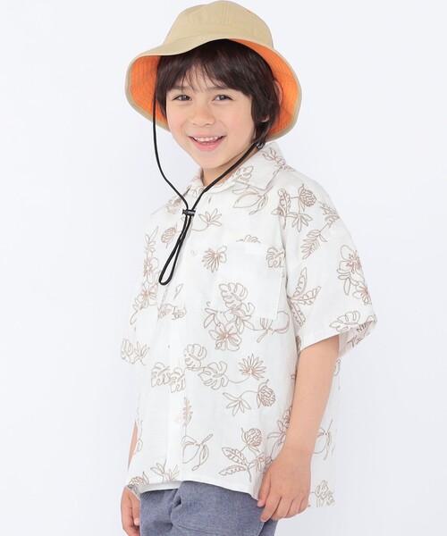 ブラウス シャツ SHIPS KIDS:100〜130cm /エンブロイダリー オープンカラー シャツ キッズ 子供服 男の子の画像