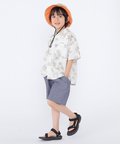 ブラウス シャツ SHIPS KIDS:100〜130cm /エンブロイダリー オープンカラー シャツ キッズ 子供服 男の子の画像