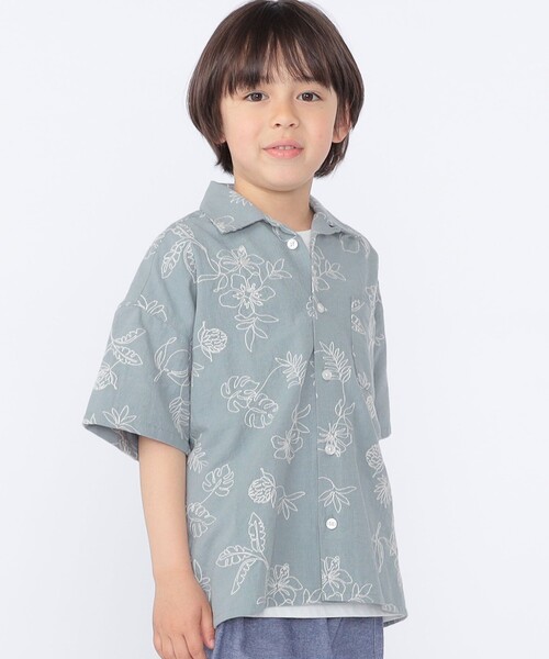 ブラウス シャツ SHIPS KIDS:100〜130cm /エンブロイダリー オープンカラー シャツ キッズ 子供服 男の子の画像