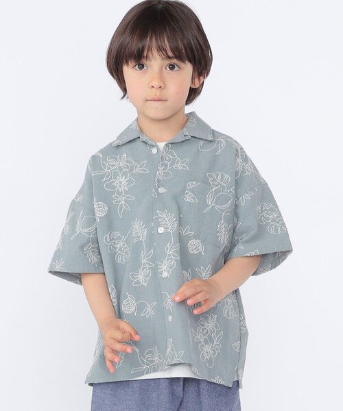 ブラウス シャツ SHIPS KIDS:100〜130cm /エンブロイダリー オープンカラー シャツ キッズ 子供服 男の子の画像