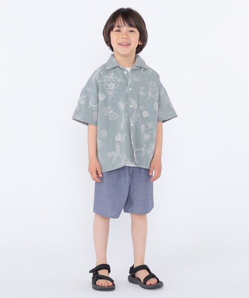 ブラウス シャツ SHIPS KIDS:100〜130cm /エンブロイダリー オープンカラー シャツ キッズ 子供服 男の子の画像