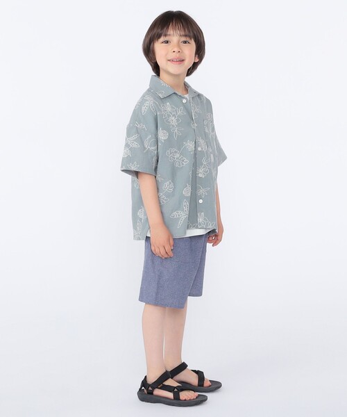 ブラウス シャツ SHIPS KIDS:100〜130cm /エンブロイダリー オープンカラー シャツ キッズ 子供服 男の子の画像