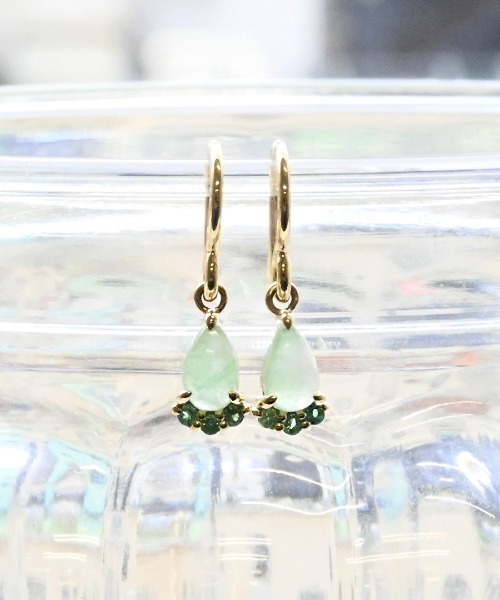 ピアス K10イエローゴールド エメラルド ジェイド ピアス｜Feuilles レディース メンズの画像