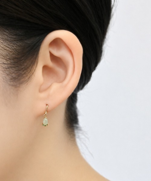 ピアス K10イエローゴールド エメラルド ジェイド ピアス｜Feuilles レディース メンズの画像