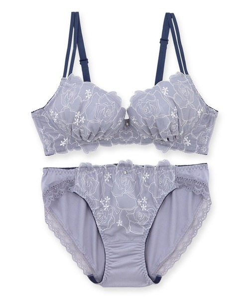 Treffle 水色 ブラジャーショーツセット　D65 M D65 M トリンプ アモスタイル 花柄水色ブラジャーショーツセット