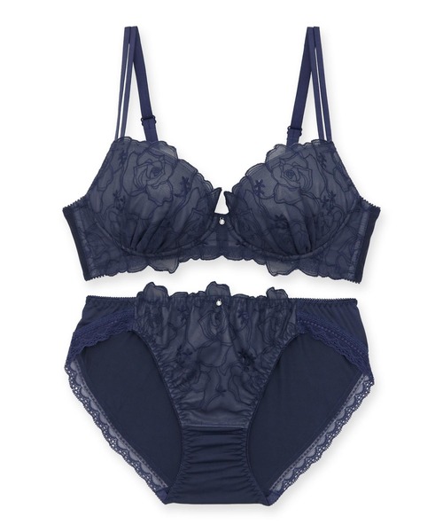 Treffle 水色 ブラジャーショーツセット　D65 M D65 M トリンプ アモスタイル 花柄水色ブラジャーショーツセット