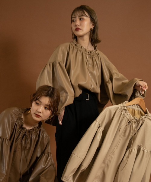 Amiur（エミレ） シャツ ブラウス leather volume blouse レディース