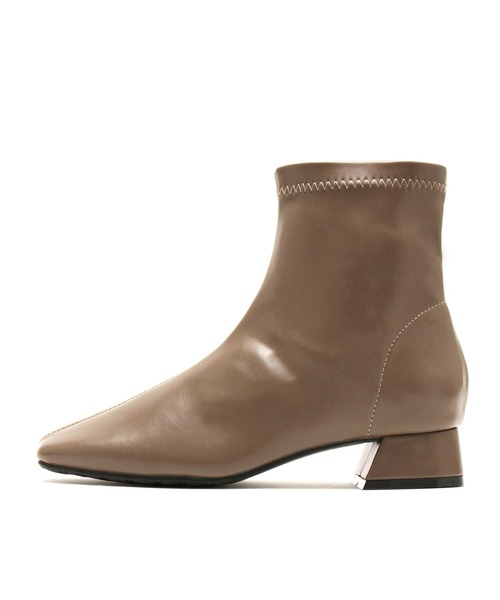 ブーツ 「S〜3L」スクエアトゥローヒールストレッチショートブーツ レディース