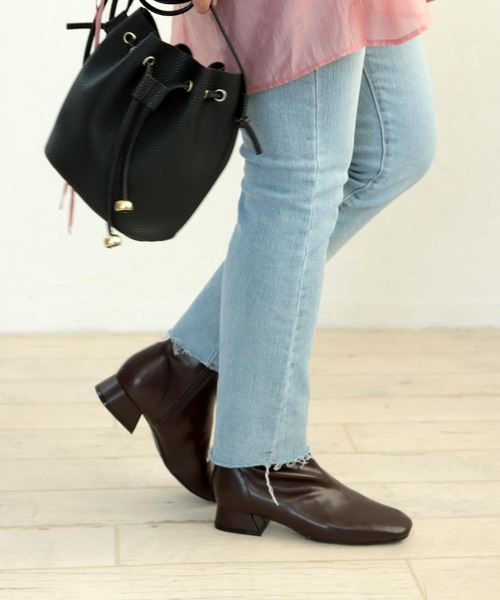 ブーツ 「S〜3L」スクエアトゥローヒールストレッチショートブーツ レディース
