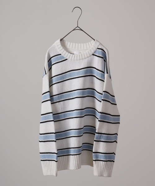 ニット セーター spiritoso クルーネックルーズボーダーニット レディース spiritoso ニット セーター クルーネックルーズボーダーニット