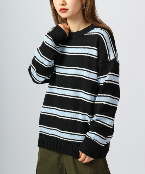 ニット セーター spiritoso クルーネックルーズボーダーニット レディース