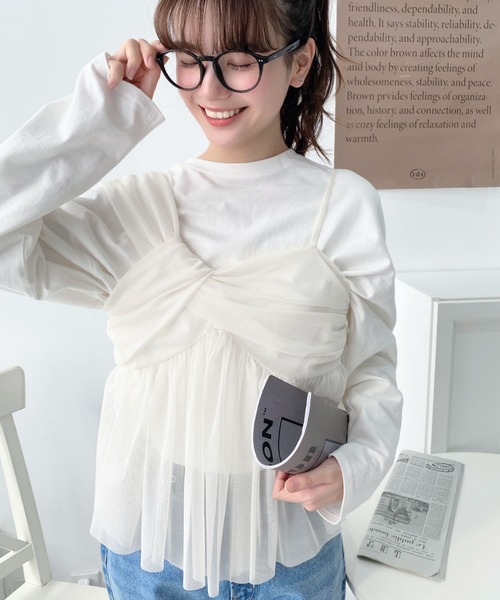 新品タグ付き　【Sweet】チュールリボンキャミソール　チュールショートパンツ moment+ キャミソール カットチュールバックリボンキャミソール