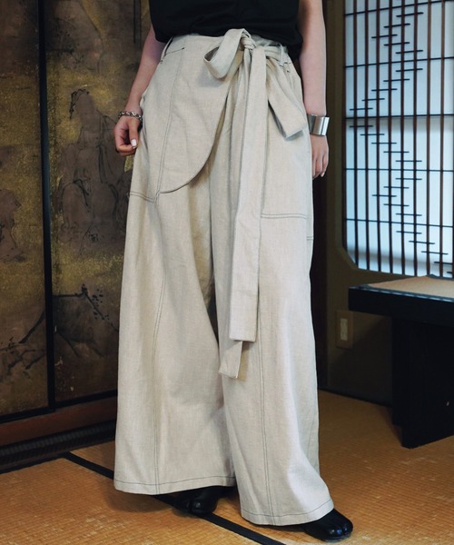 Aphlotus パンツ ステッチ配色 ハカマデザイン フレアパンツ